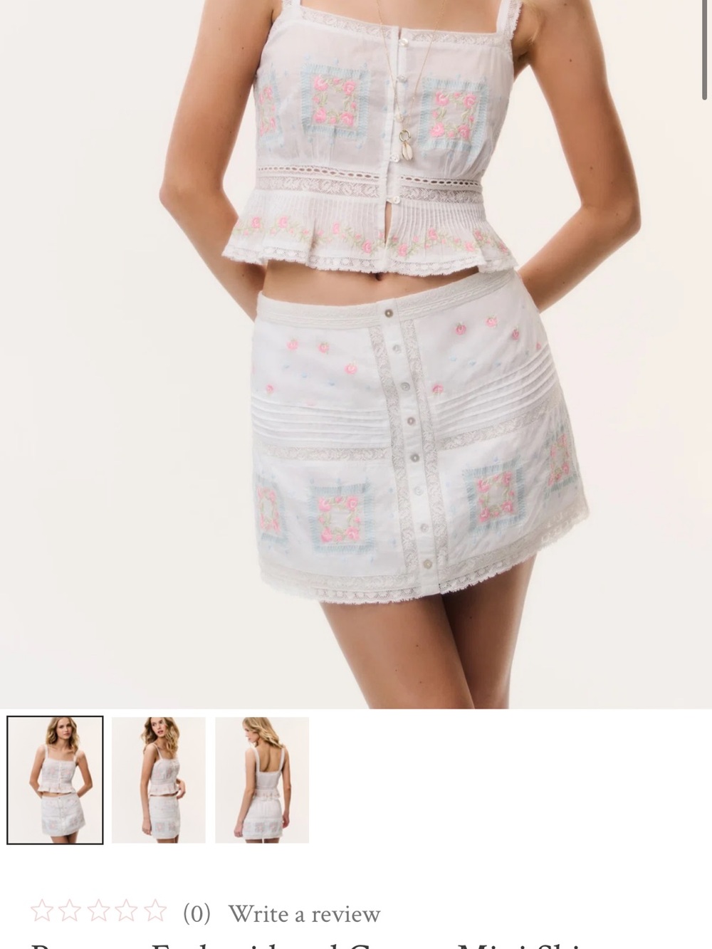 Loveshackfancy White Embroidered Mini Skirt
